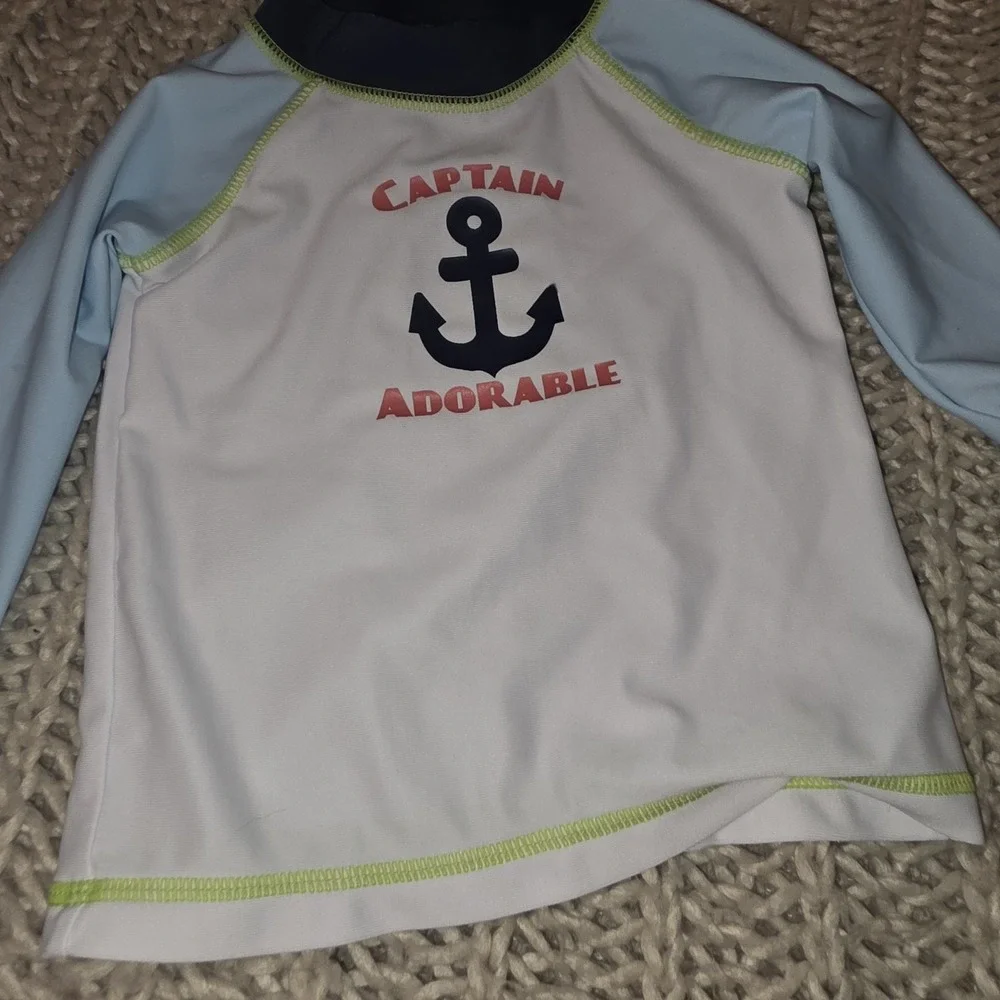 Little Boys Bathing Suit Set- Size 3-6mo Sun Shirt & Trunks Target Brand Beach